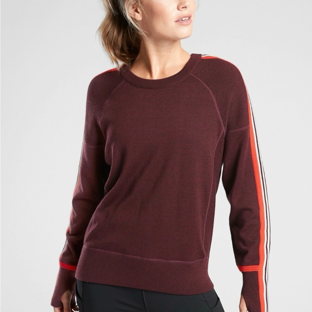 Athleta canyon color block/stripes sweater with thumb holes size M
